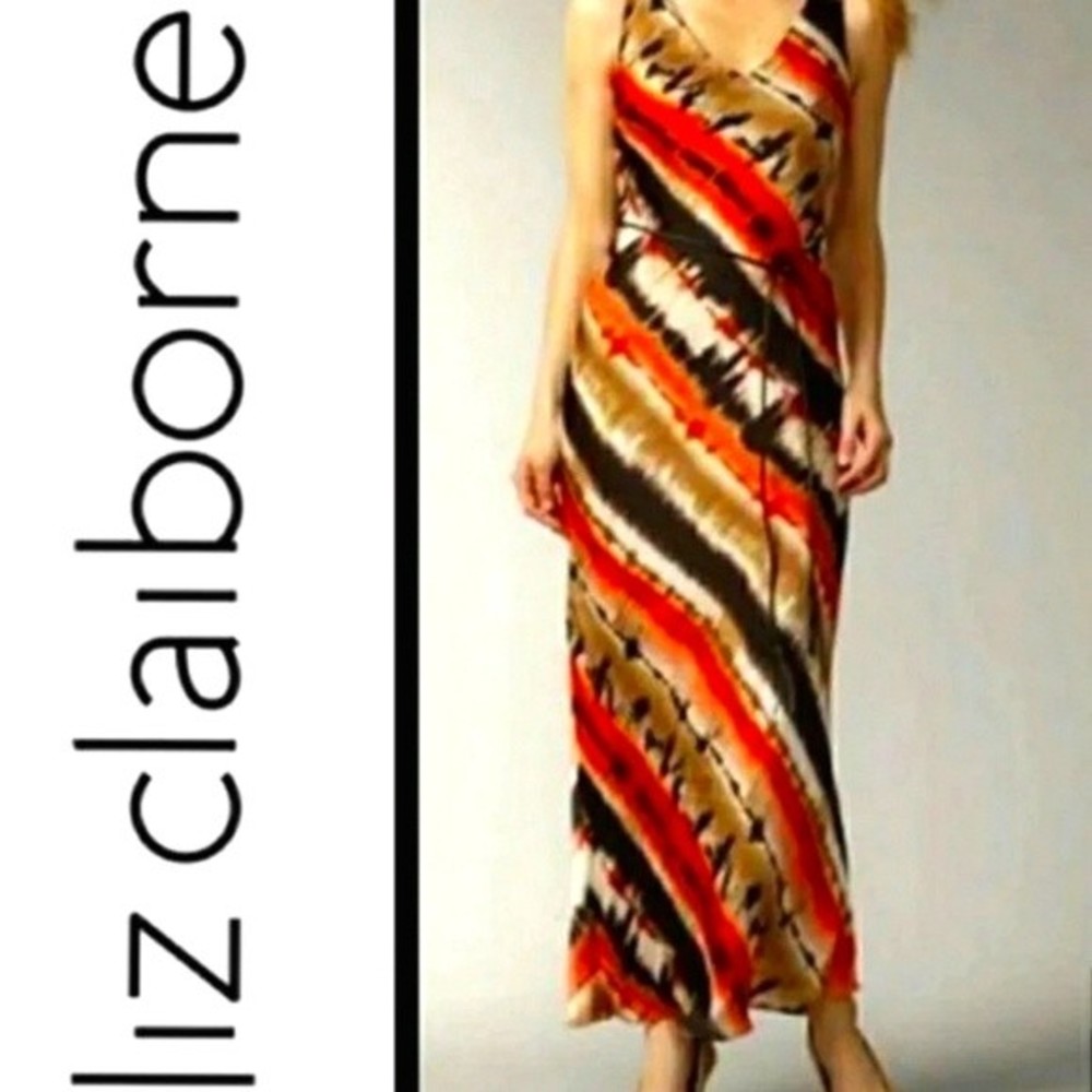 MAXI DRESS ORANGE BROWN TAN SLEEVELESS V NECK SIZE 4 SMALL WOMENS 4 SMALL NWT